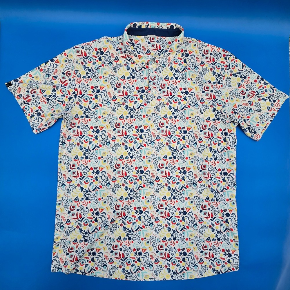 Swannies Golf Polo Shirt Mens Large Floral Botanical Performance Short‎ Sleeve